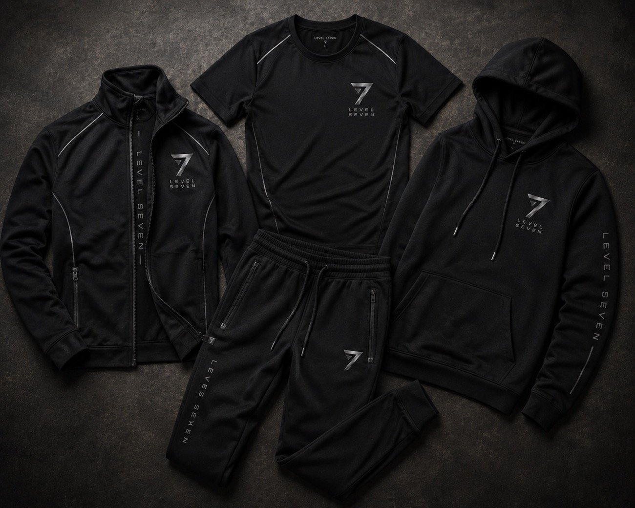 Level 7 apparel flatlay