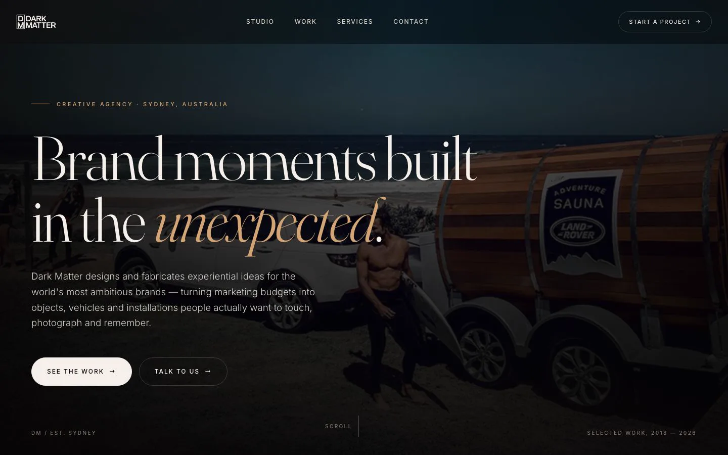 Dark Matter creative agency website hero