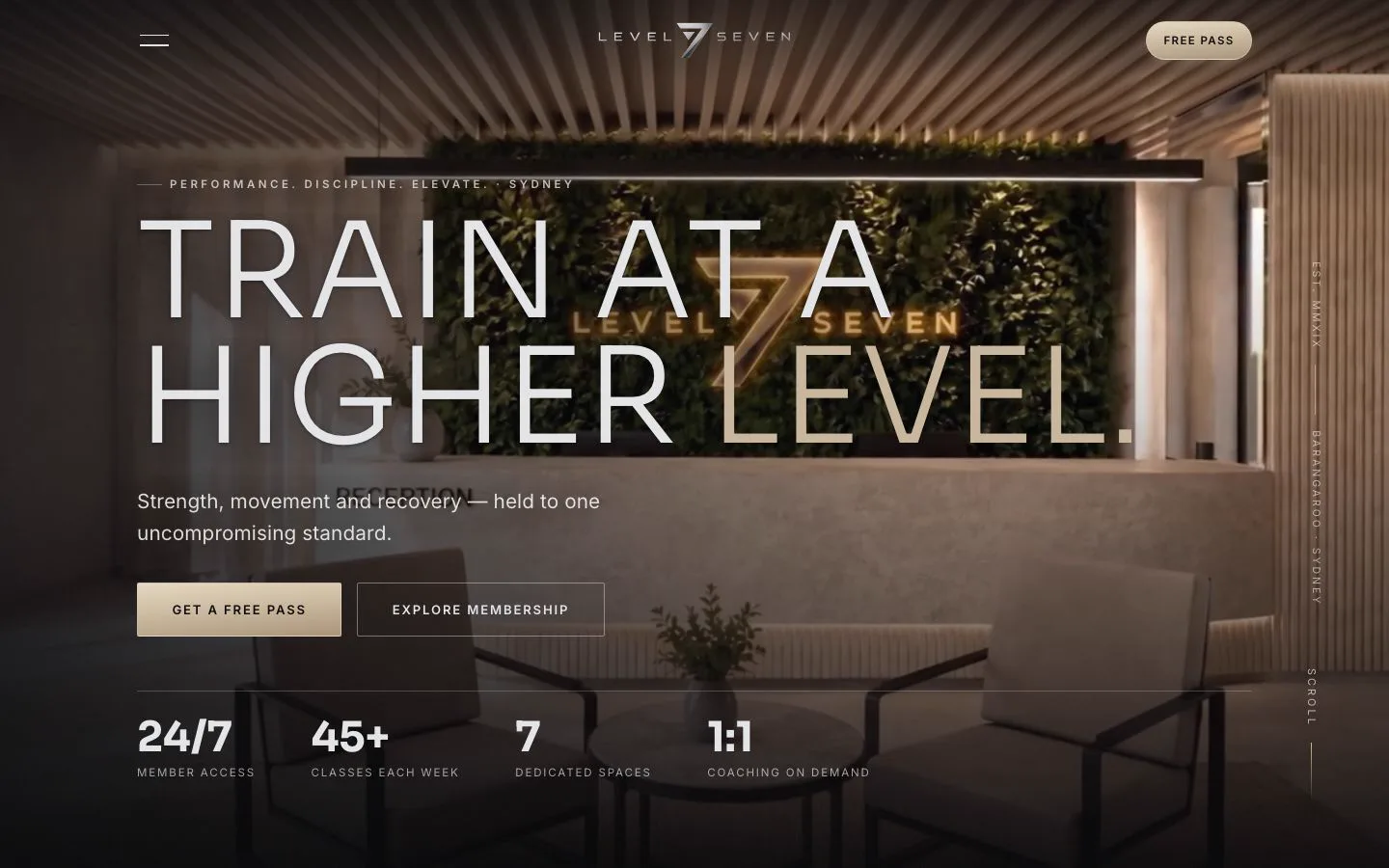Level 7 luxury training club website hero